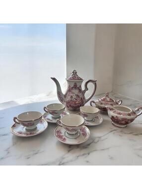 Vtg Velsen Delft Rood aka Red Delft Tea Set Mid-Century Fine China